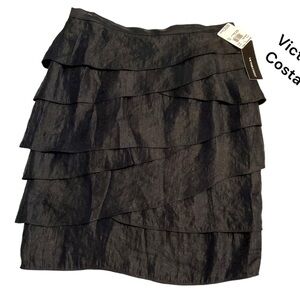 Vintage‎ Victor Costa ruffle shiny black knee-length skirt Size 12